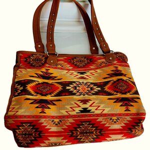 Large Leather Trimmed Montana West Girl Tote - Aztec Pattern